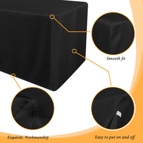 Fitted-edge design on a rectangular tablecloth showing secure, wrinkle-free fit.