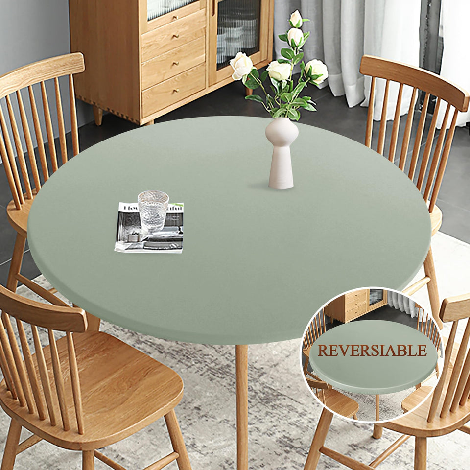 Obstal fitted round tablecloth with elastic edge, top view showing secure fit