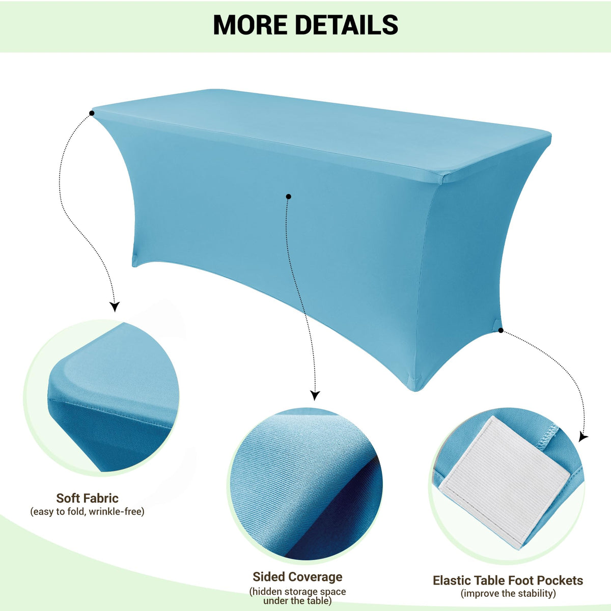Obstal light-blue stretch tablecloth used in a wedding setup