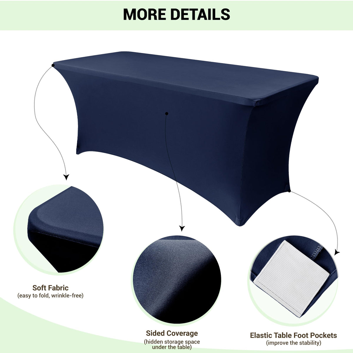 Obstal navy spandex tablecloth delivering wrinkle-resistant banquet coverage