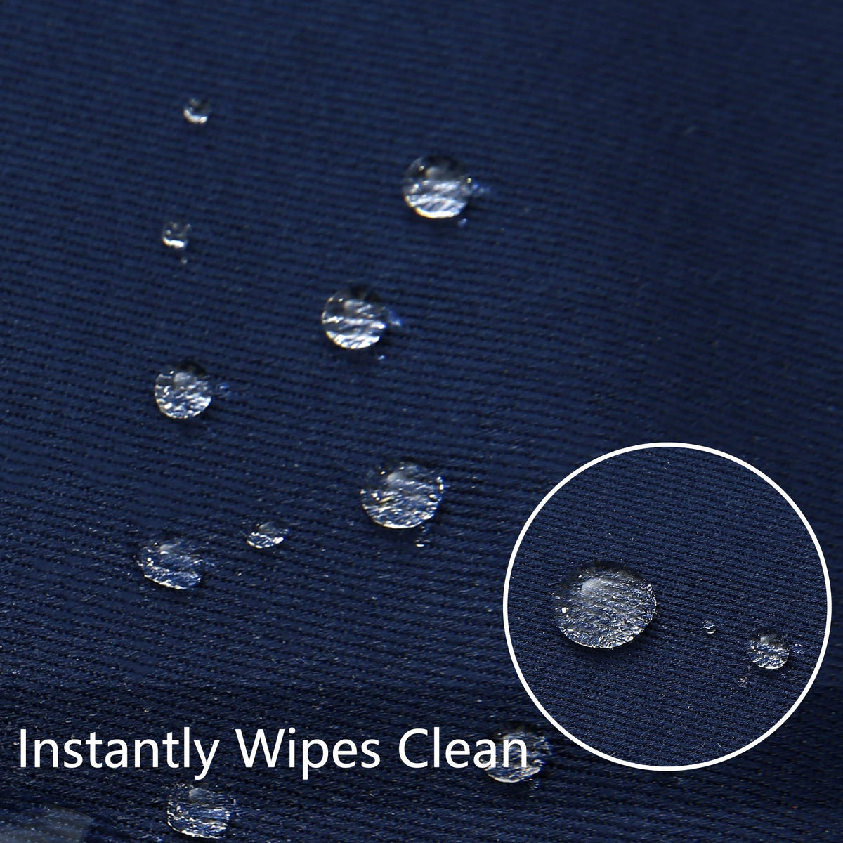 Obstal navy blue tablecloth close-up showing water-resistant surface