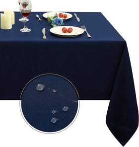 Obstal navy rectangle tablecloth with lush drape for elegant indoor dining
