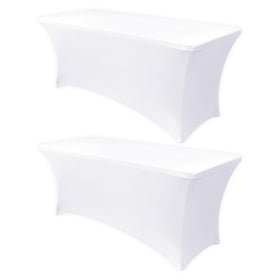 Obstal stretch table cover 4ft white drape fits folding tables with a crisp, neat look
