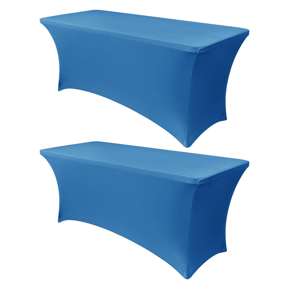 Obstal stretch table cover on a 72in folding table in aqua creates a sleek banquet look