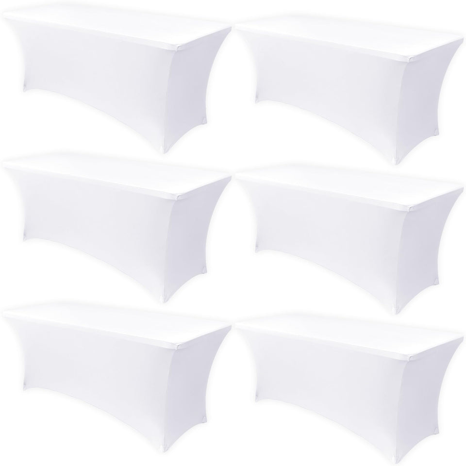 Obstal stretch table cover on a 6-foot table adds wrinkle-free elegance.