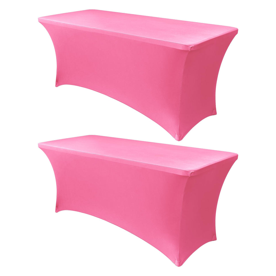 Obstal stretch table cover in dark pink drapes a 72x30 rectangle for events.
