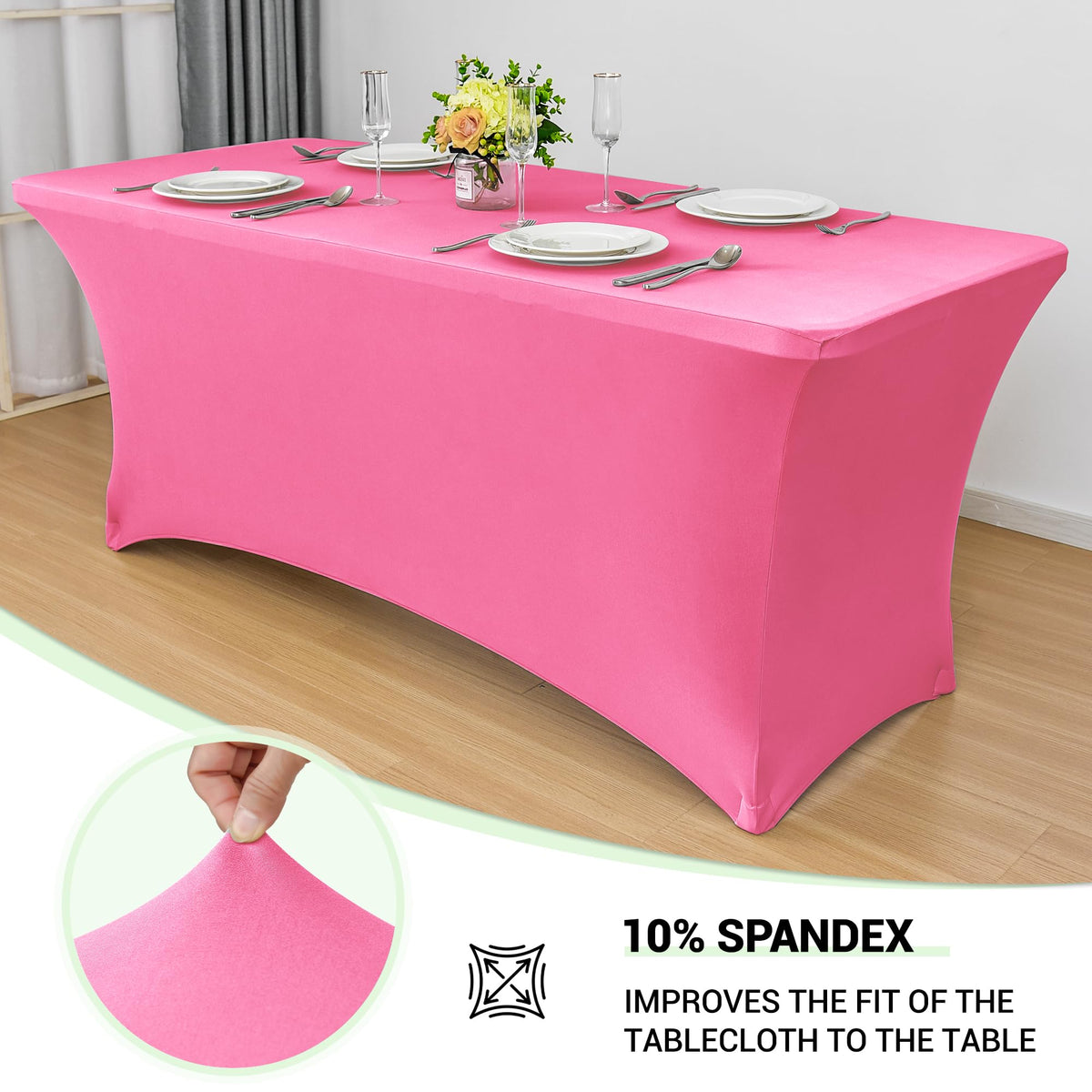 Closeup of Obstal leg pockets showing secure fit on a banquet table.