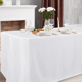 Obstal white rectangle tablecloth at a trade show, presenting a clean professional look.