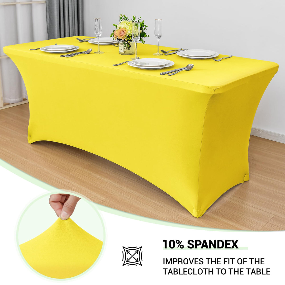 Obstal yellow stretch tablecloth drapes wrinkle-free for outdoor wedding setups