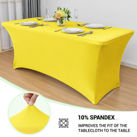 Obstal yellow stretch tablecloth drapes wrinkle-free for outdoor wedding setups