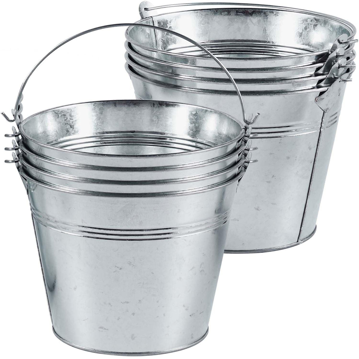 OBTANIM 8-pack galvanized buckets with handles for easy transport and versatile decor.