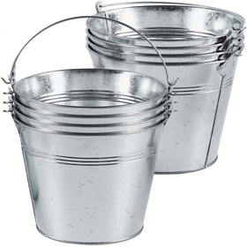 OBTANIM 8-pack galvanized buckets with handles for easy transport and versatile decor.