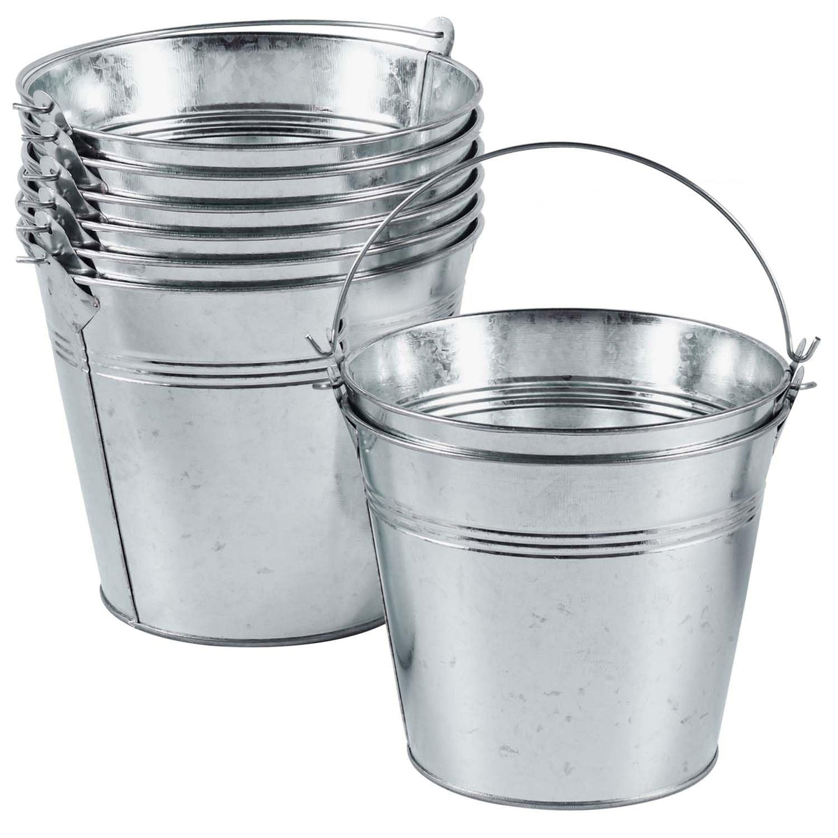 OBTANIM 8-pack galvanized bucket with handle shown for versatile storage and decor