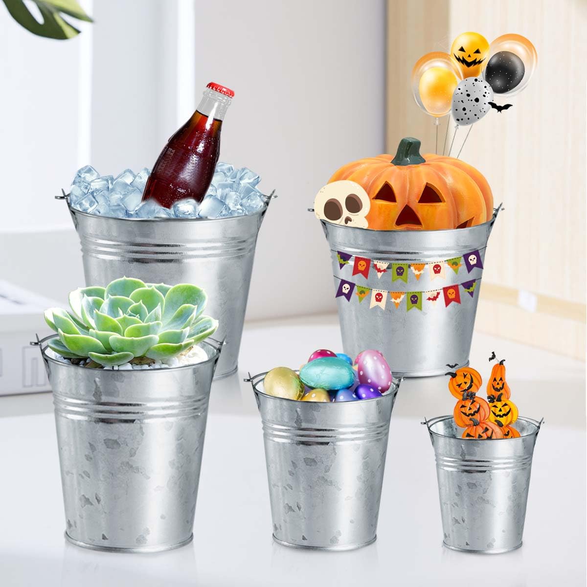 OBTANIM bucket repurposed as a picnic ice bucket outdoors