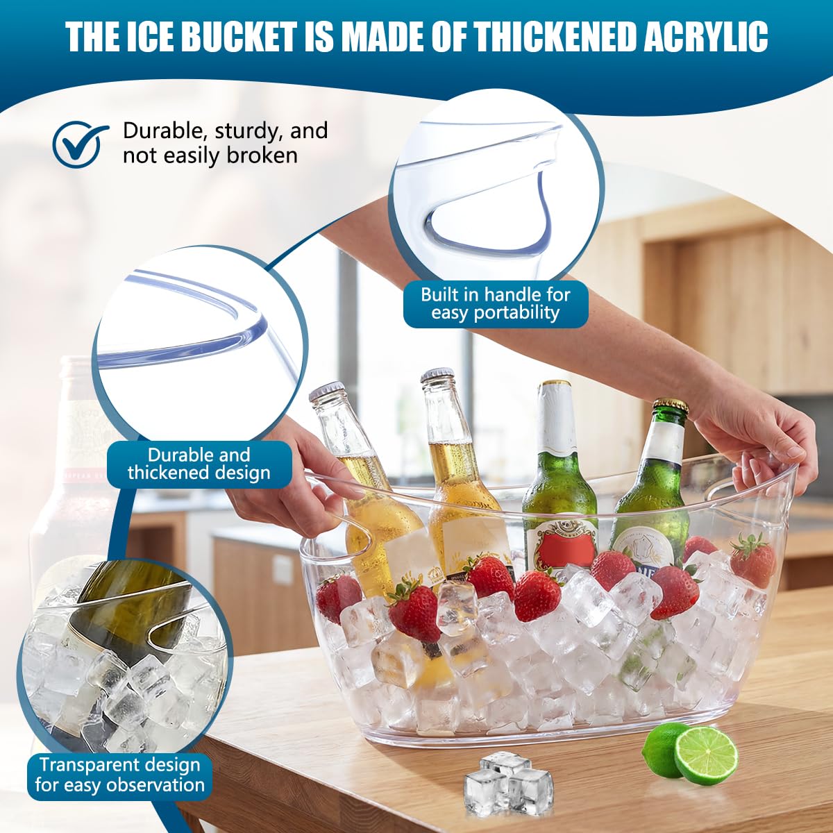 OBTANIM clear acrylic ice bucket with scoops ready for easy beverage service