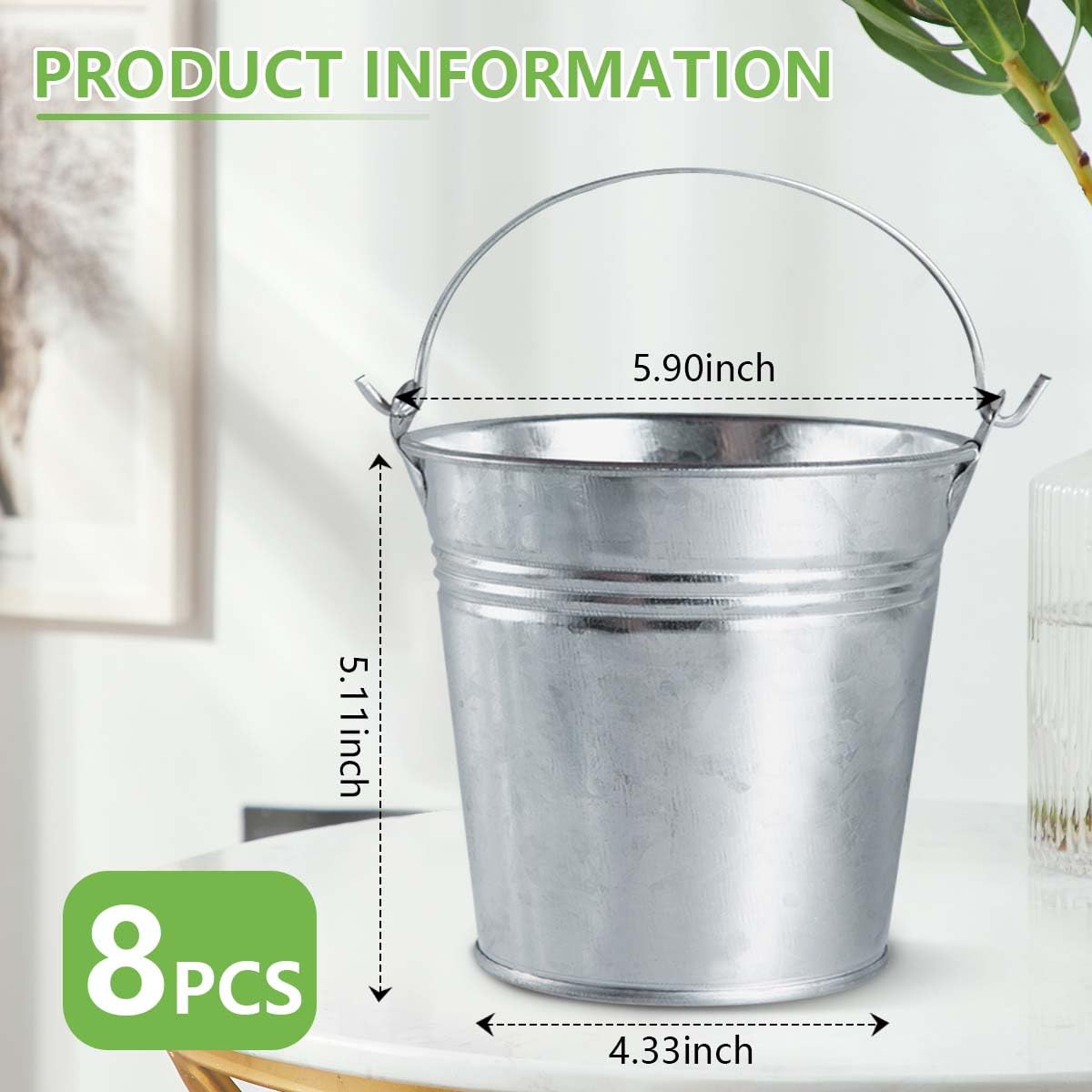 OBTANIM galvanized metal bucket used as rustic decor hanging display