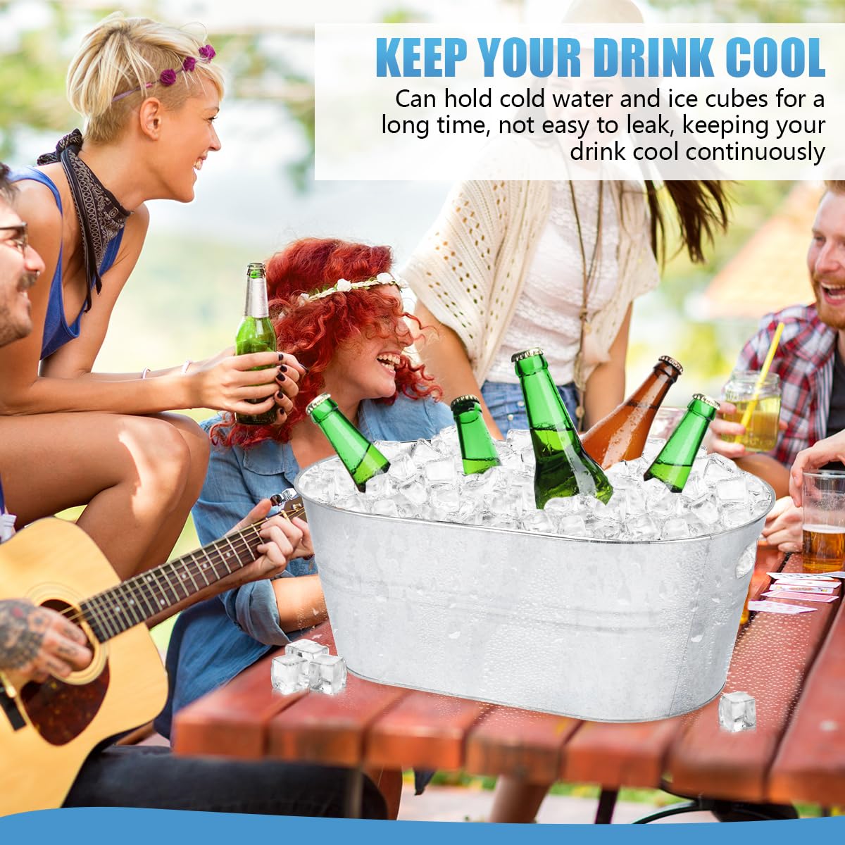 OBTANIM galvanized metal cooler holding ice for long-lasting chill.