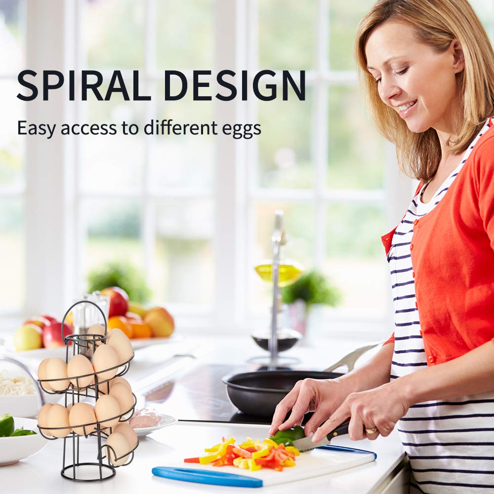 OBVIS metal egg holder close-up shows sturdy black coating and space-saving design.