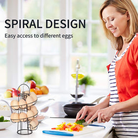 OBVIS metal egg holder close-up shows sturdy black coating and space-saving design.