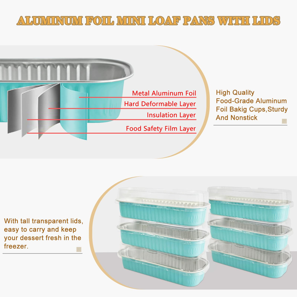 OBXMLFY mini cake pans with lids and spoons blue display with lid secure for transport