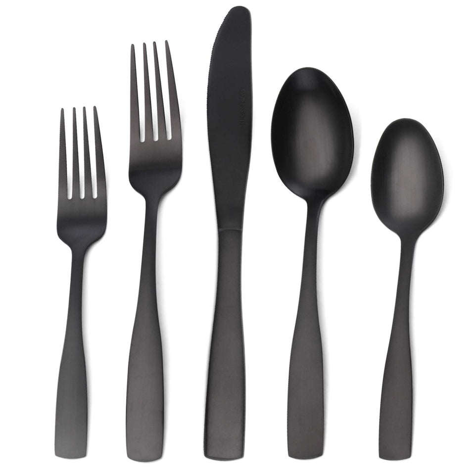 O.C.E. matte-black silverware set on dining table with versatile everyday dining