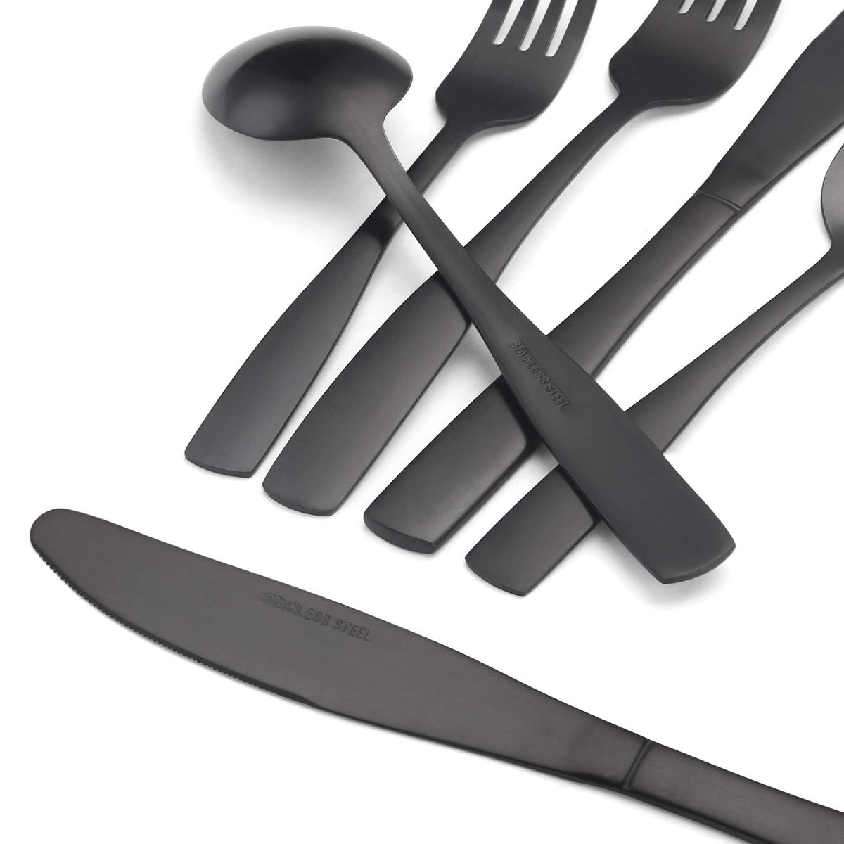 O.C.E. matte-black silverware set is dishwasher safe for easy cleanup
