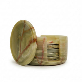 OceanicX marble coasters six-pack with holder in green onyx protect tabletops from spills.
