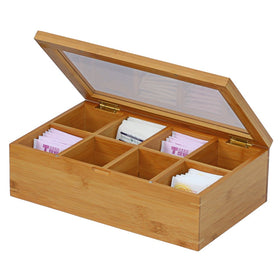 Oceanstar bamboo tea box lid with acrylic glass for easy viewing of contents.