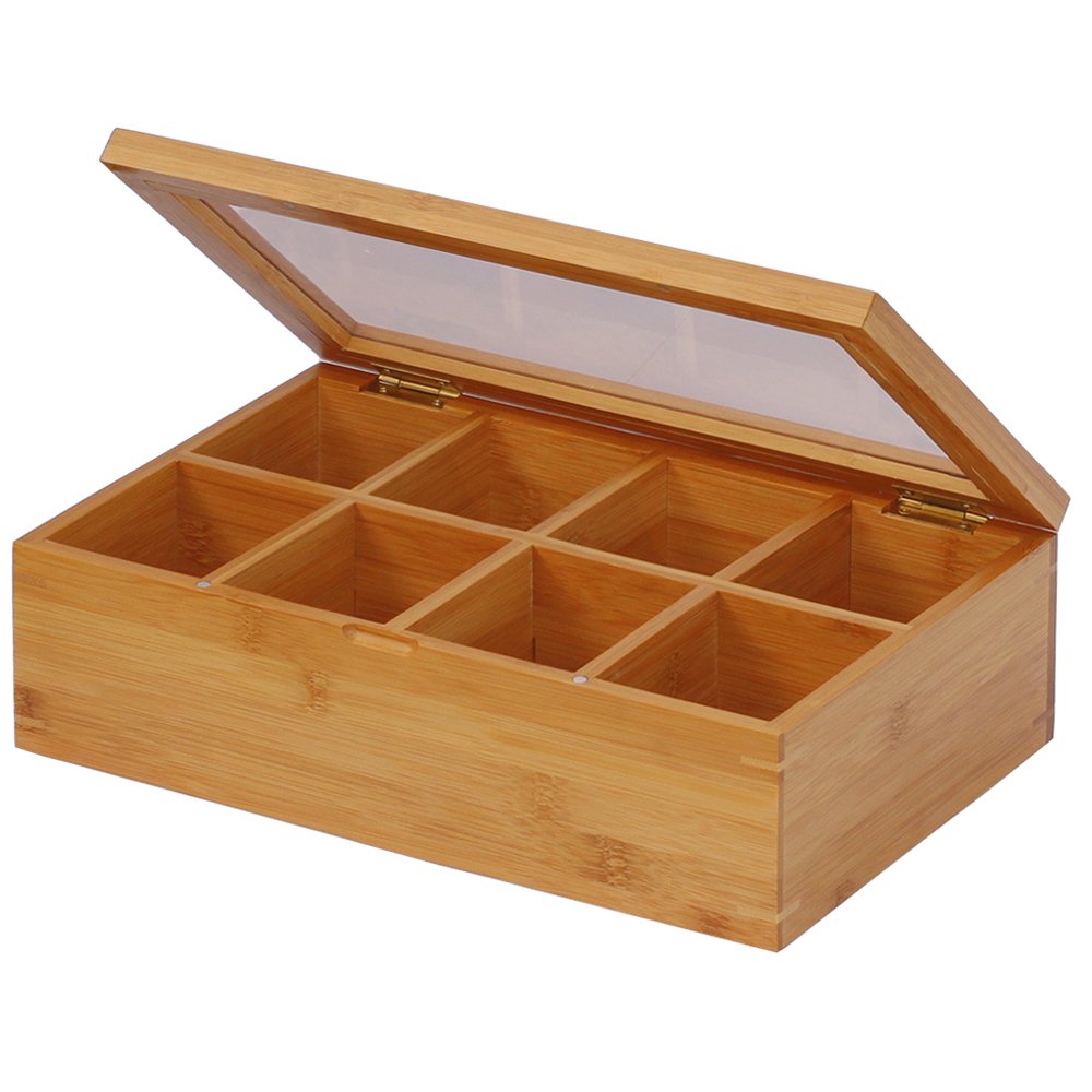 Oceanstar bamboo tea box with natural finish and compartments for organized tea storage.