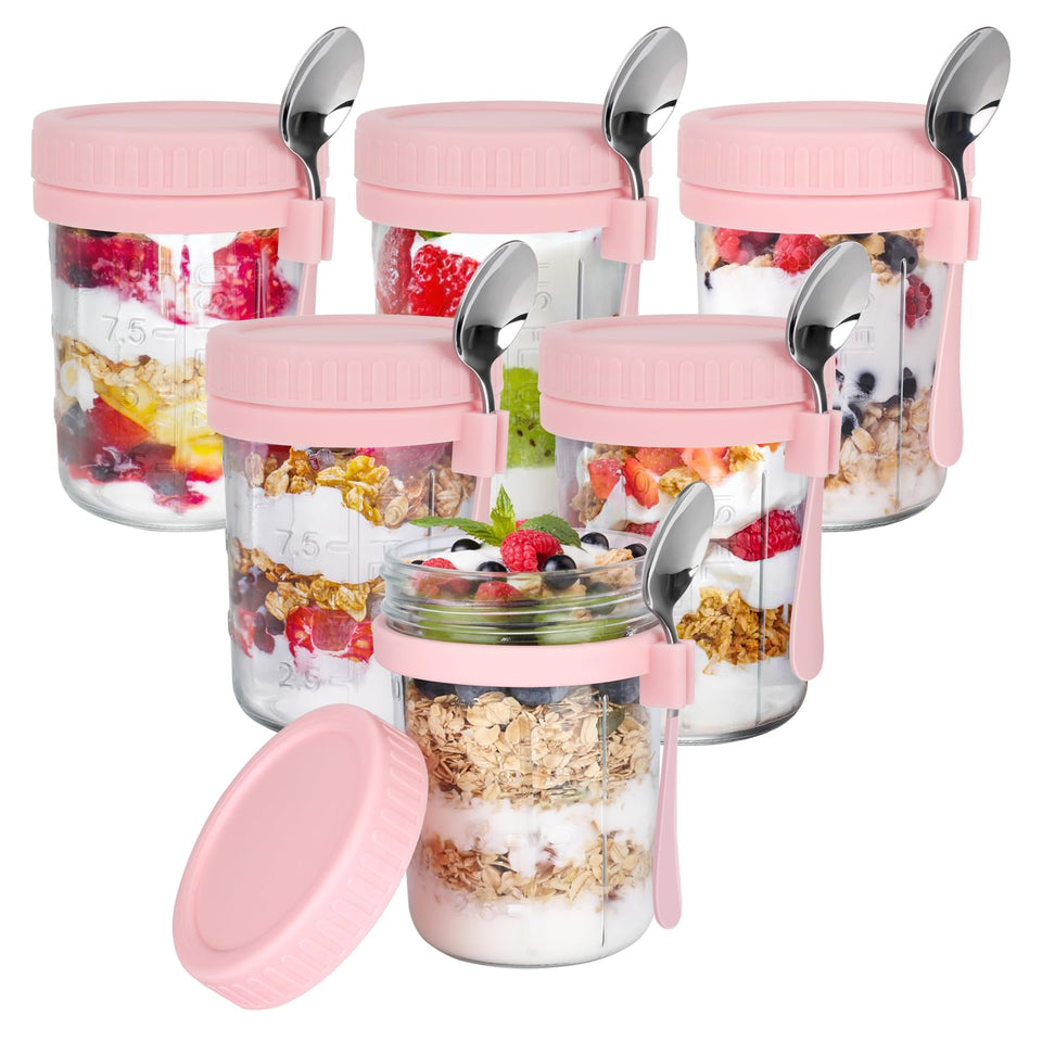 OcePor pink-lid overnight oats jar for fresh, portable meals.