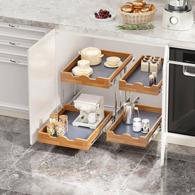 OCG 21-inch-deep cabinet fit utilizes two-tier shelves efficiently.