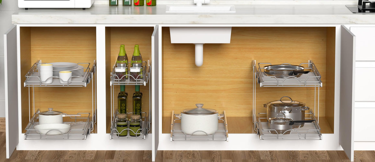 OCG pull-out cabinet organizer base cabinet use supports heavy items up to 100 lbs.