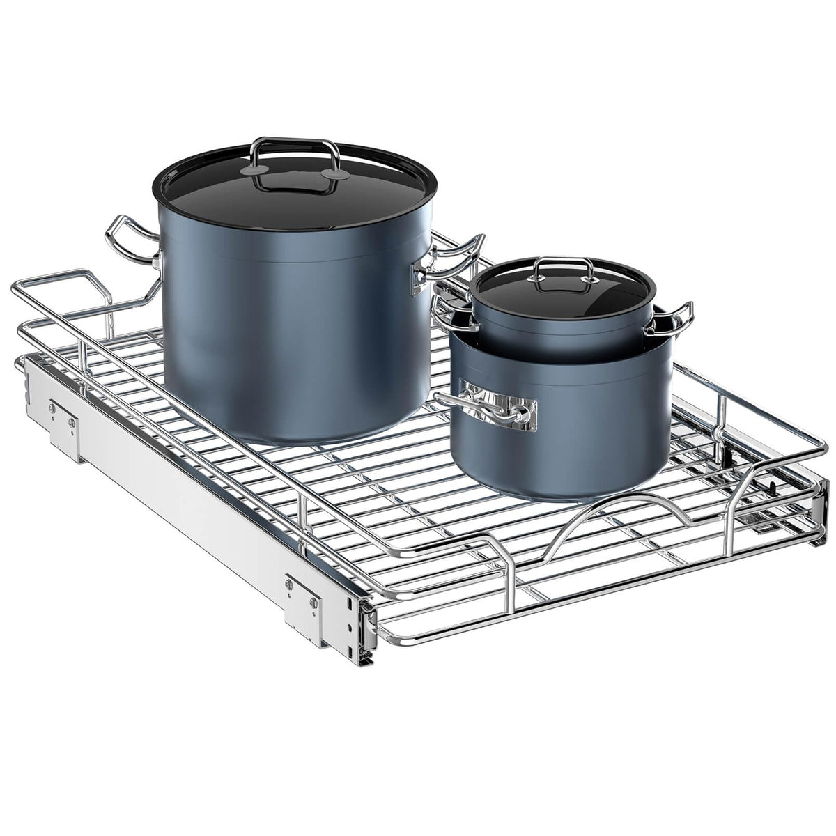 OCG pull-out cabinet organizer in assembly view, showing easy setup and sturdy build.