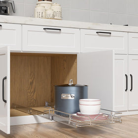 OCG pull-out cabinet organizer with 15x21 dimensions enabling efficient storage.