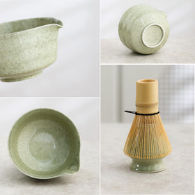 Ochcahser bamboo matcha scoop for precise measure and elegant tea preparation.