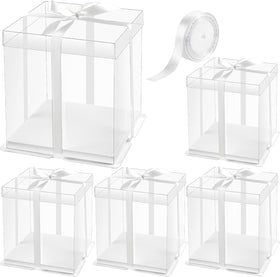 Ocmoiy clear cake box 8x8x9 with ribbon showcases cake presentation.