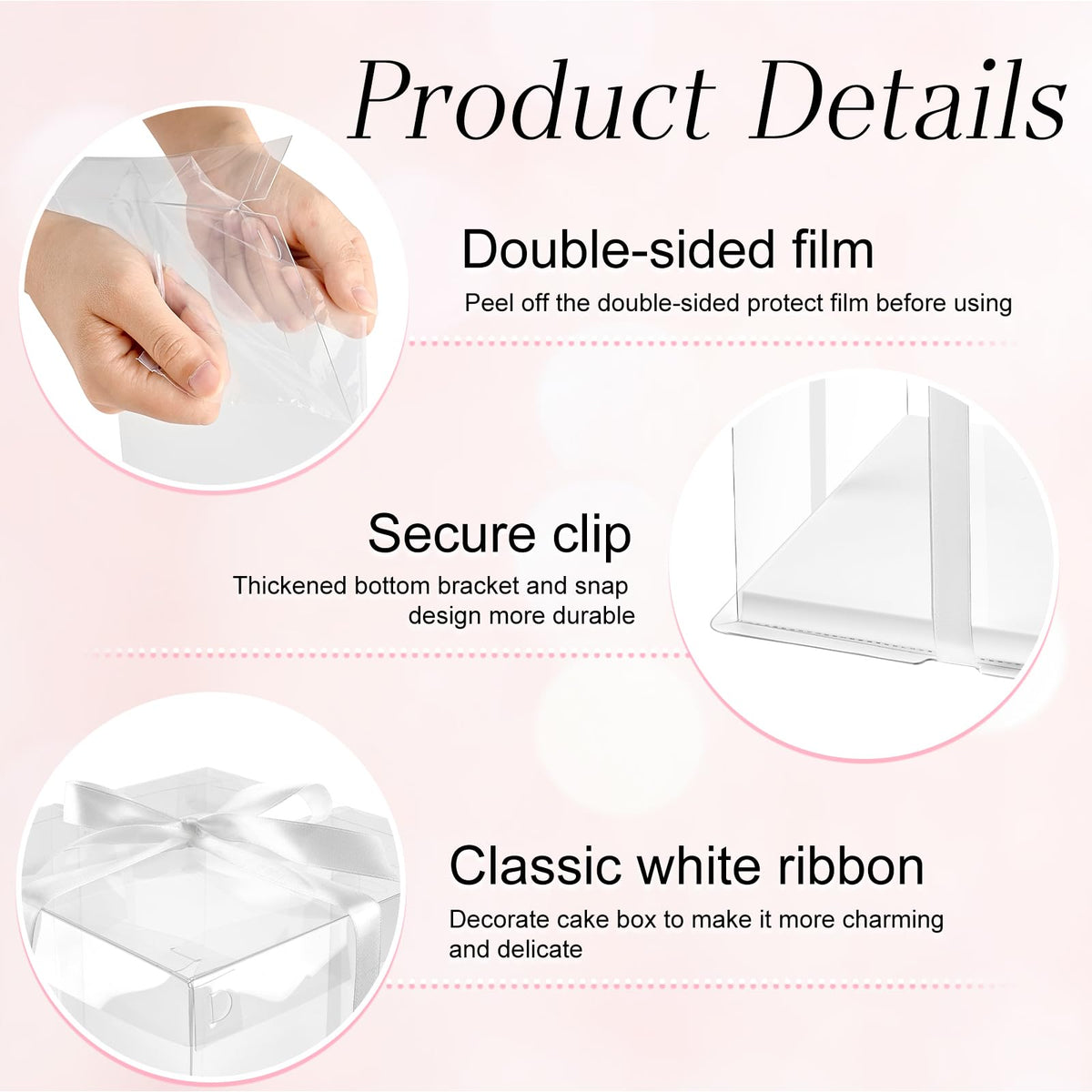 Ocmoiy clear cake box side view highlights sturdy construction.