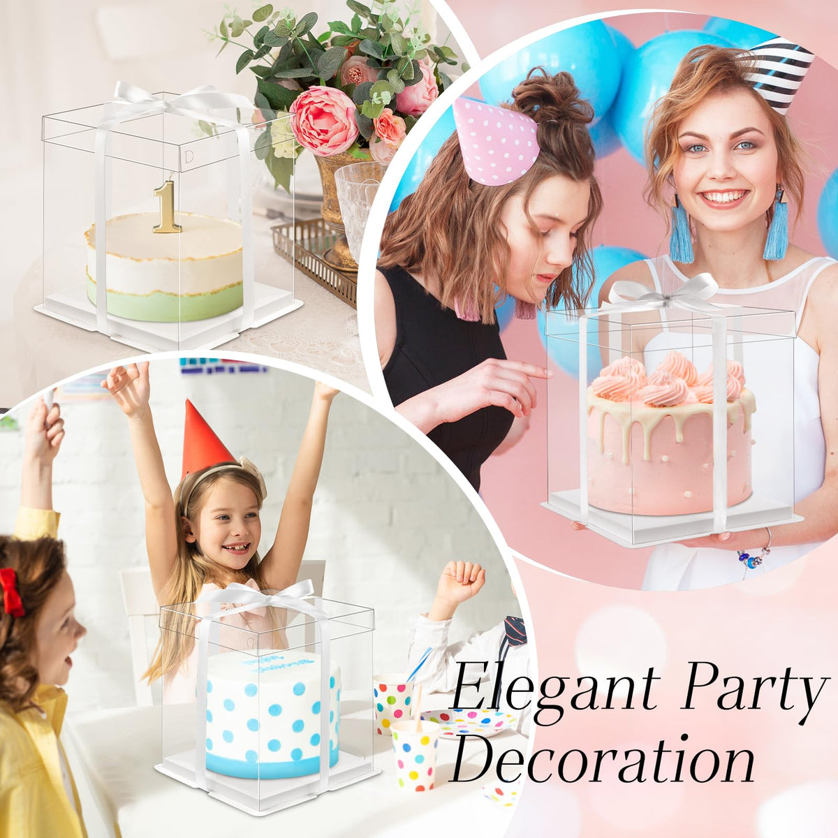 Ocmoiy wedding and birthday cake box with ribbon protects and elevates treats.