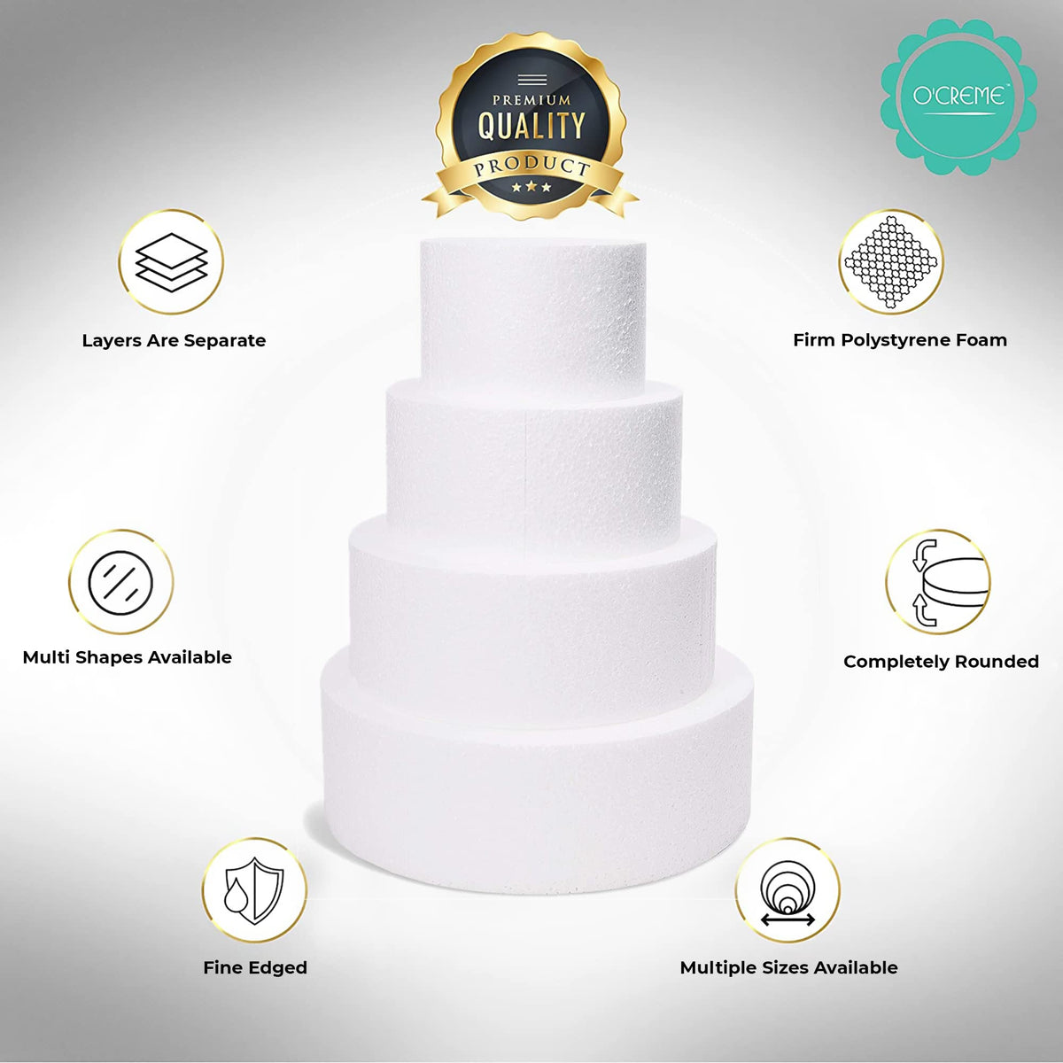 O'CREME hexagon 8-inch dummy cake display offers versatile presentation options.