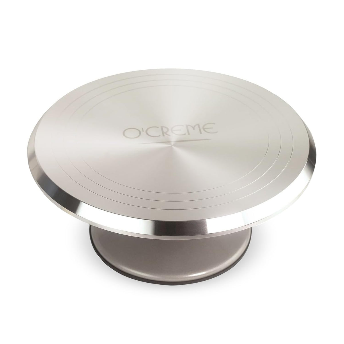 O'CREME 12-inch cake turntable with stable surface for precise icing.