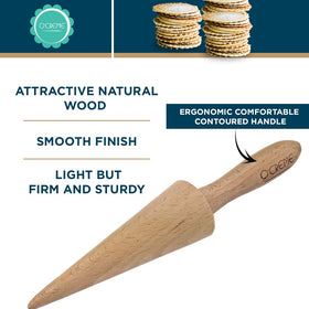 O'CREME Krumkake cone mold wood handle for comfortable grip.