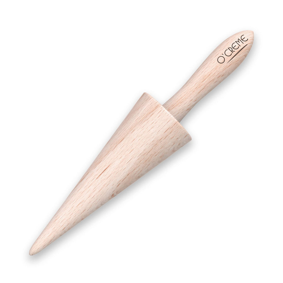 O'CREME Pizzelle Roller beechwood cone in smooth finish for easy pastry shaping.