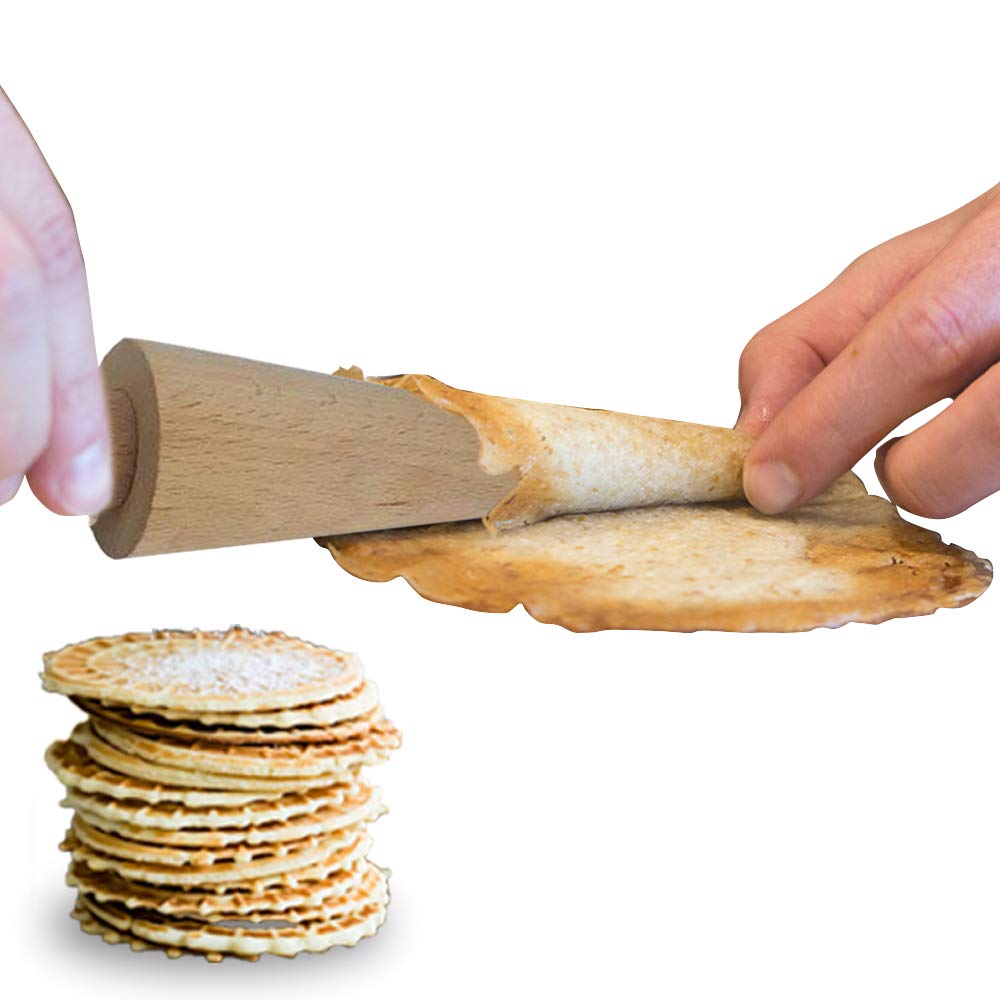 O'CREME Pizzelle Roller in action: roll, cool, and fill.