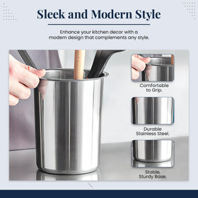 Versatile storage for spoons, straws, and other kitchen tools.