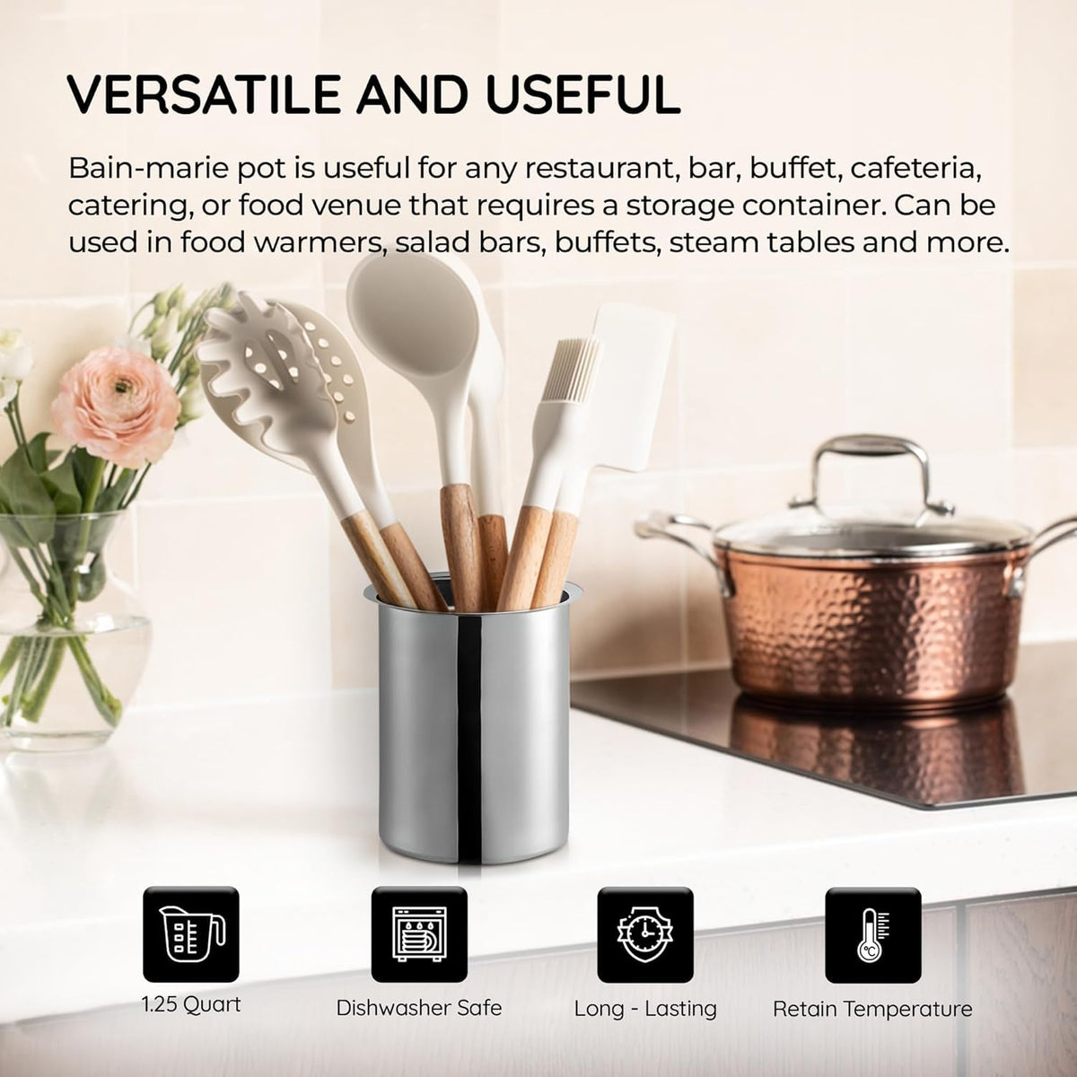 Durable 18/8 stainless steel construction ensures reliable performance.