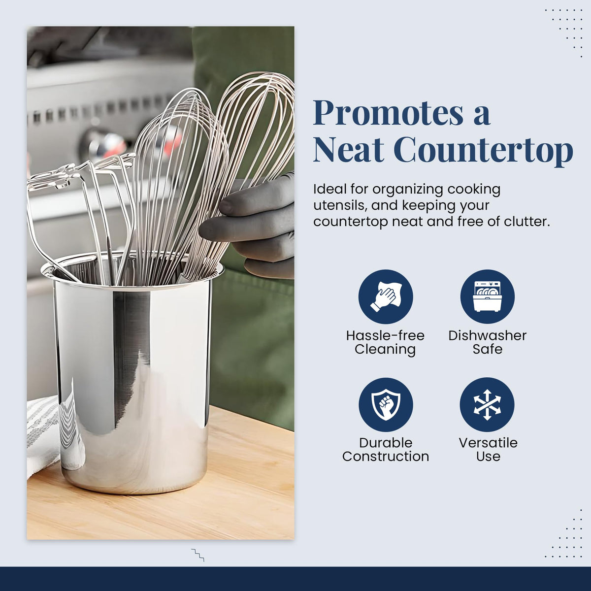 Durable stainless steel construction provides long-lasting kitchen organization.