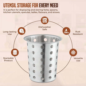 Perforated design aids air circulation between uses for drier utensils.