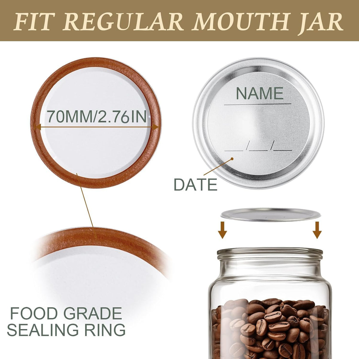 OCSOHO silicone-seal regular-mouth lid promotes airtight freshness for jars