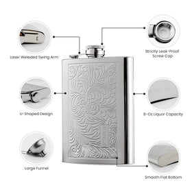 Octaville engraved-pattern-design flask offers a personalized gift option.
