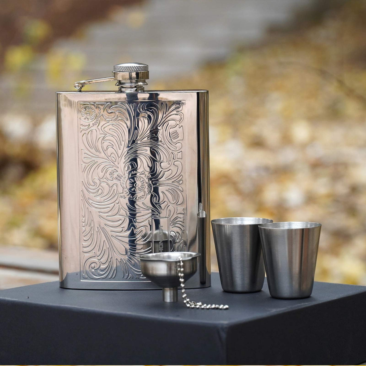 Octaville pocket-size flask fits coat pockets for events.